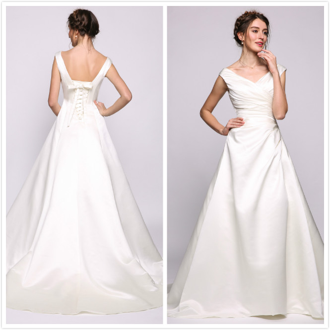 

Plus Size Casual Beach Wedding Dresses Cheap A Line Stain Wedding Guest Dress Bridal Gowns Floor Length Lace-up Bridesmaid Dress Long, White