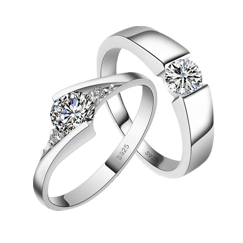 Jamais Fade Couple Anneaux 2018 Nouveau Mode Silver Couleur Bijoux Cristal Autriche Cub Zircon Hommes Anneau de mariage pour femmes