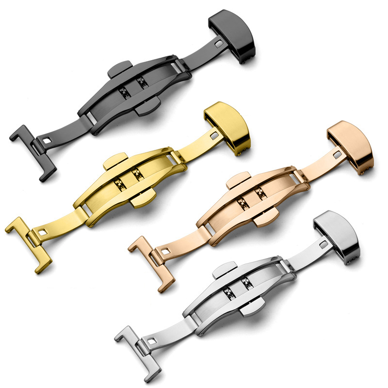 

Universal stainless steel Watch Band Push Button Hidden Clasp Butterfly Pattern Deployant Buckle solid Double press