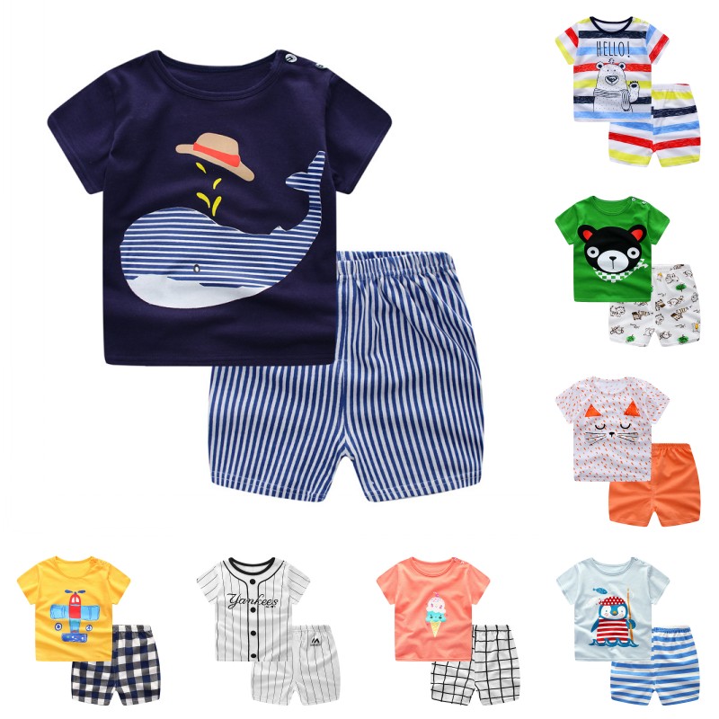 

fashion styles boys whale hat stripe suit children cartoon cotton clothing set Short sleeve T-shirt +shorts 2 pcs Suit baby clothes, Multi-color