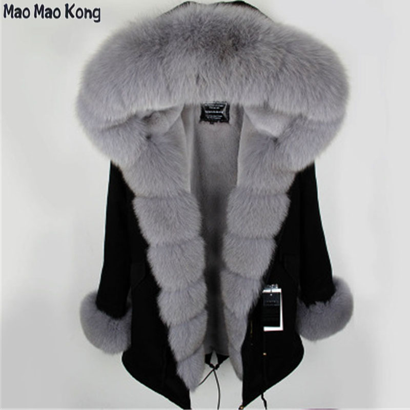 

Black Fur Parka With Detachable Fur Women Winter thick Jacket Genuine Hood Long Coat Female purple parka, 27