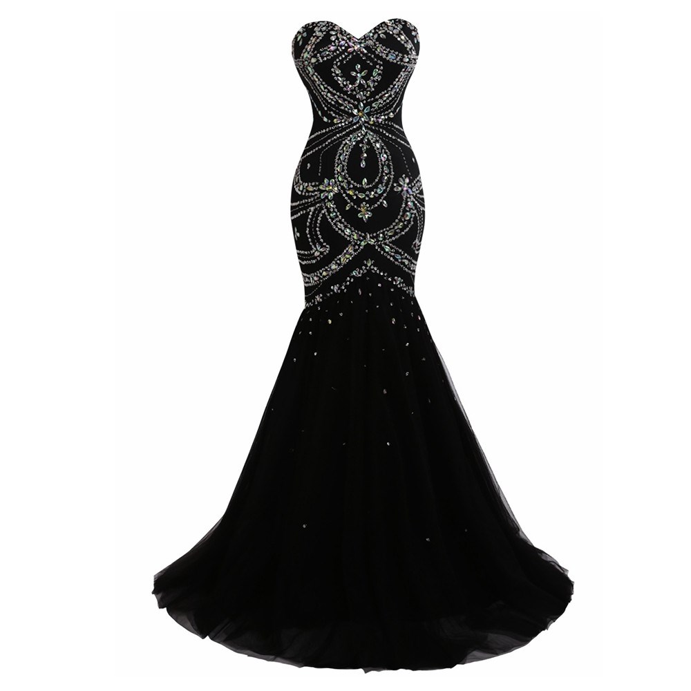 

Real Photo Sexy Black Long Mermaid Prom Dresses 2018 New Sweetheart Beaded Party Evening Gown Luxury Robe de soiree, Brown
