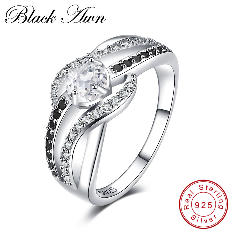 [BLACK AWN] Fine 3.6G Genuine 925 Sterling Silver Jewelry Trendy Engagement Rings for Women Wedding Ring C047 Y1892606