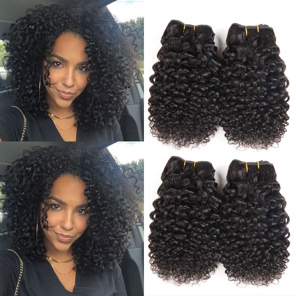 

Brazilian Virgin Hair 4 Bundles Short Kinky Curly Human Hair 9A Peruvian Malaysian Indian Curly Hair Weave Natural Color 50g/pcs Total 200g