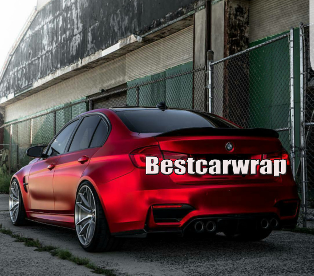 

Dark Red Frozen satin chrome Vinyl Car Wrap Film with air bubble Free high stretch Luxury Car wrap film coating foil size 1.52x20m/ 5x67ft