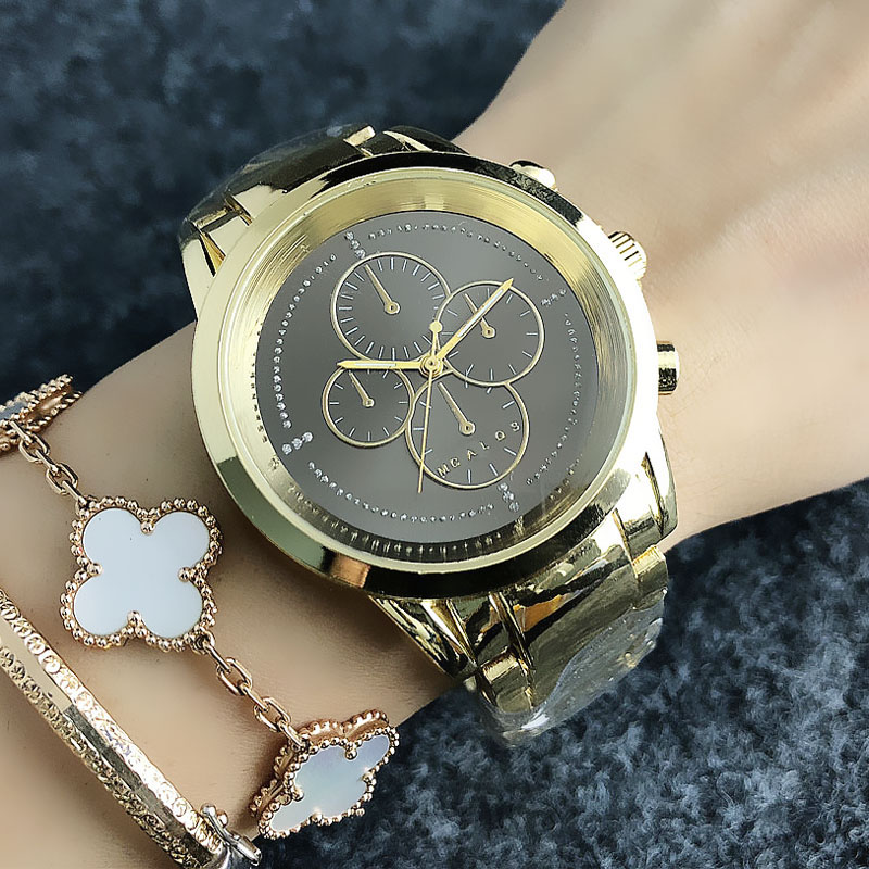 

Fashion M design Brand women's Girl 4 Dials style Metal steel band Quartz wrist Watch M48, Slivery;brown