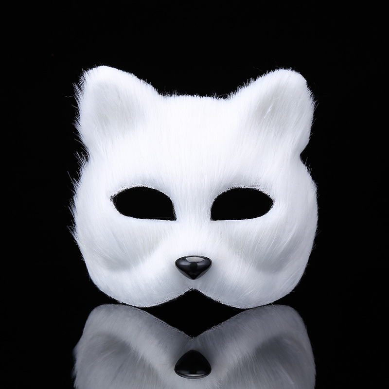 

Party White Plastic Short Hair Ball Dance Fox Mask Cosplay Party Upper Half Face Halloween Masks Cat Masquerade Costume