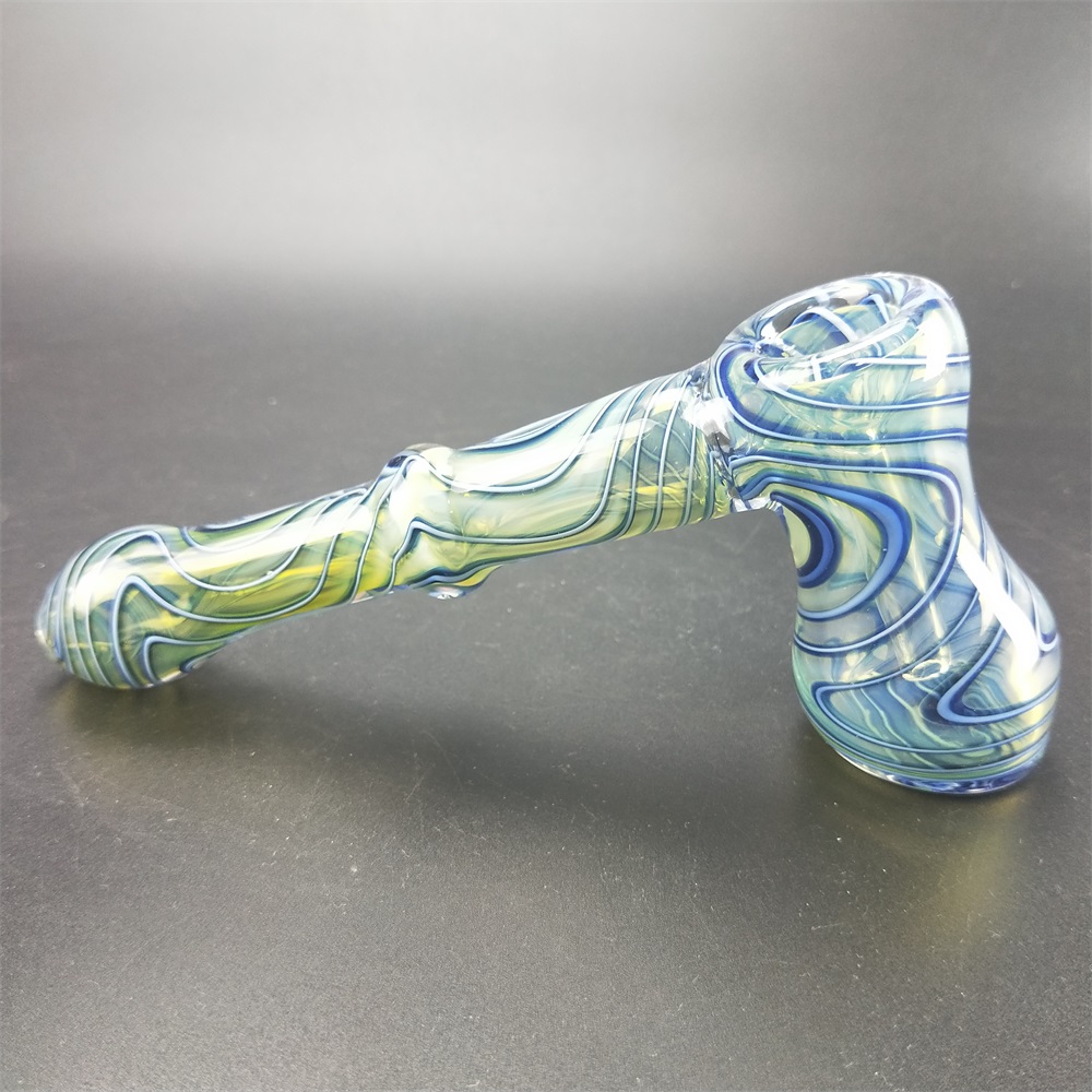 

Blue striped hammer Hand Made Glass Water Pipe Colorfull Glass Smoking Pipe Steady Bubbler Bong for Free Shipping