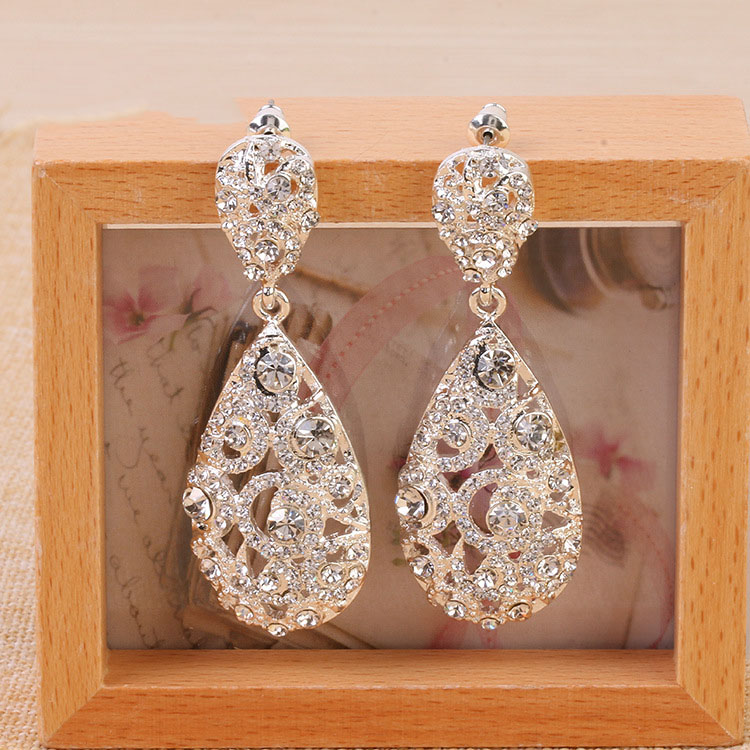 Boucles d'oreilles en diamant creux en forme de goutte longues boucles d'oreilles pendantes brillantes bijoux longue demoiselle d'honneur bijoux
