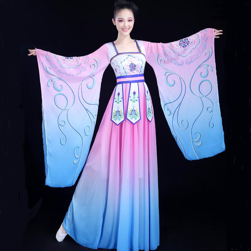 

Chinese folk dance fairy costume women's classical hanfu carnival fancy dress traditional oriental clothing ancient royal Stage Dance wear, Picture color