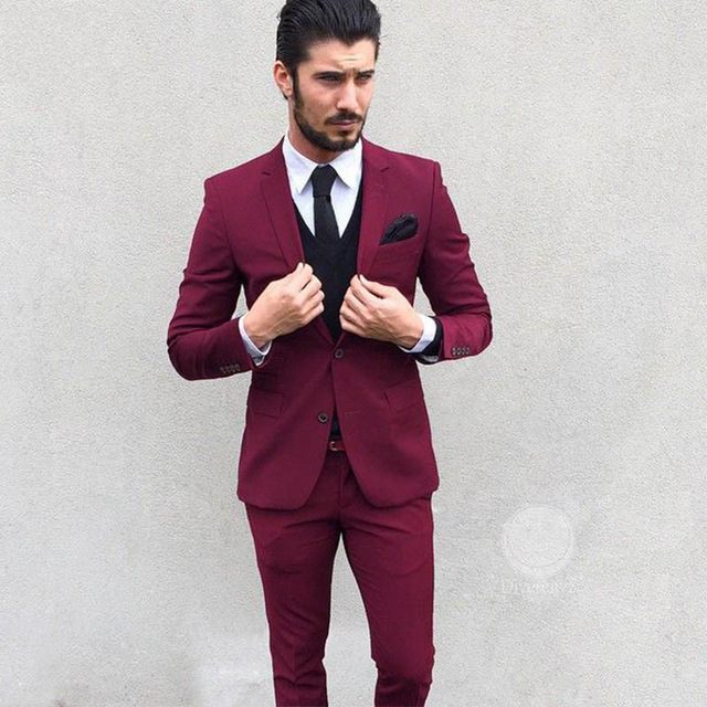

New Arrivals Two Button Dark Red Groom Tuxedos Groomsmen Notch Lapel Best Man Blazer Mens Wedding Suits (Jacket+Pants+Vest+Tie) H:813, Same as image