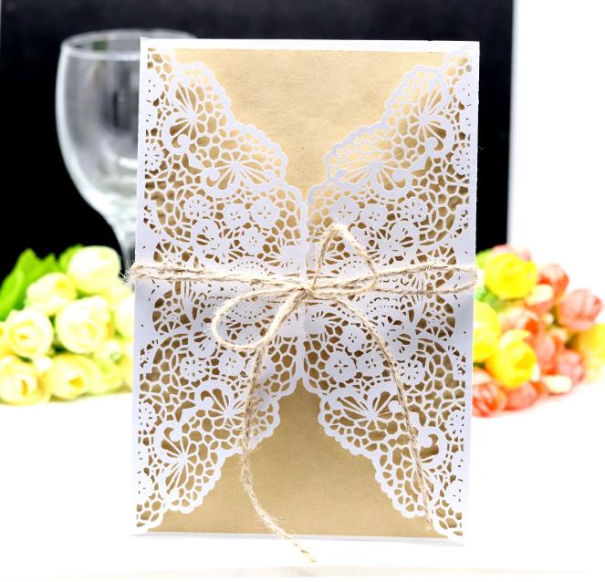 

Paper laser cut wedding invitations card Elegant Party Invites with envelop 200pcs lot free shipping wholesale, White