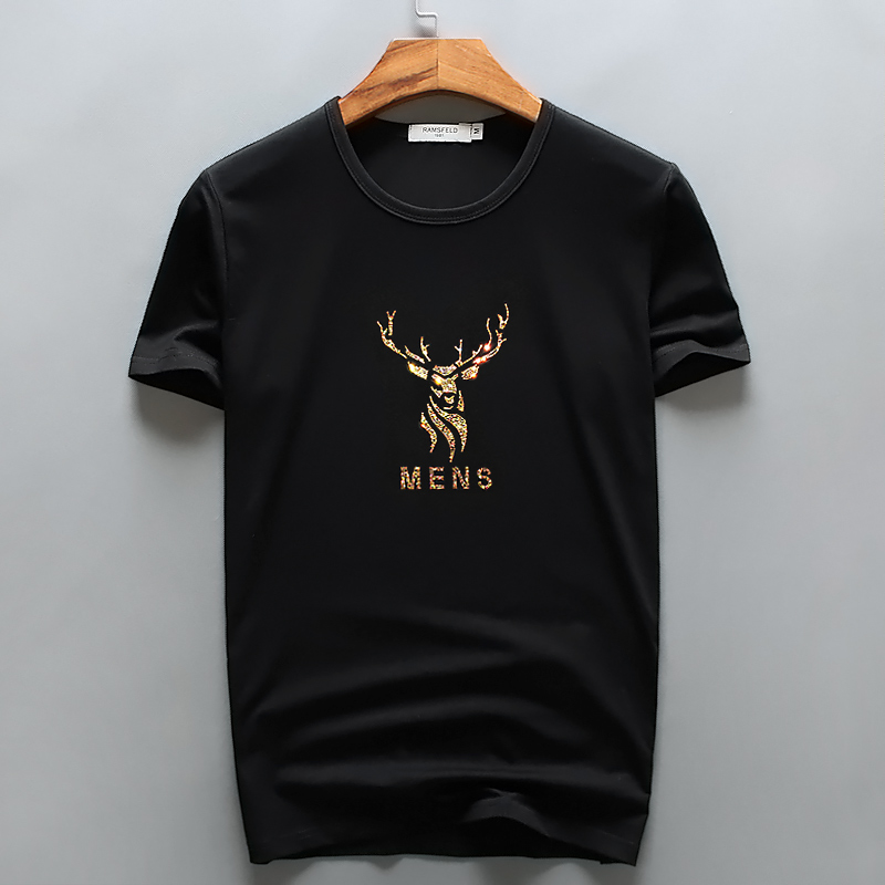 

2018 New men luxury diamond design Elk Tshirt fashion t-shirts men funny t shirts brand cotton tops and Tees, Black
