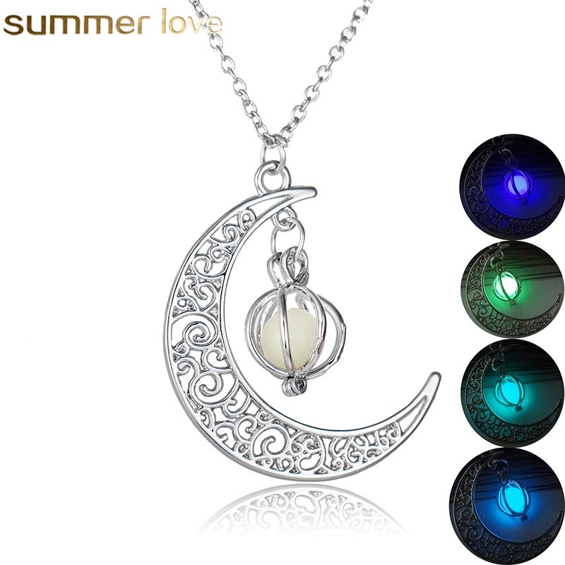 

New Arrival Halloween Pearl Hollow Moon Glowing Necklace For Women Meteorite Alloy Charm Fashion Necklace Elegant Jewelry Ladies Gift