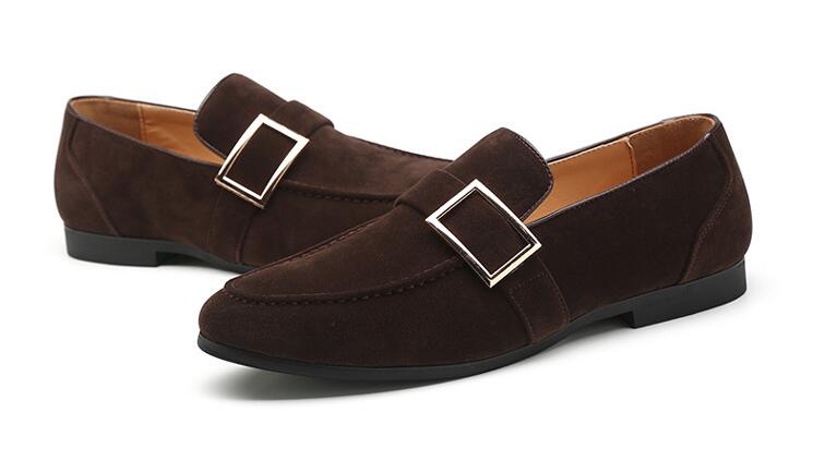 

High Quality suede buckle Leather Men Loafers Fashion Slip-on Driving Shoes Men Moccasin Boat Shoes Causal Shoes Men loafers 38-46, Black