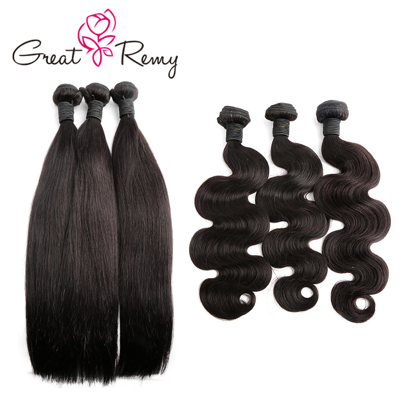 

greatremy 3pcs lot donor brazilian virgin hair weave bundles natural black body wave straight curly human hair extensions 300g lot, Natural black color