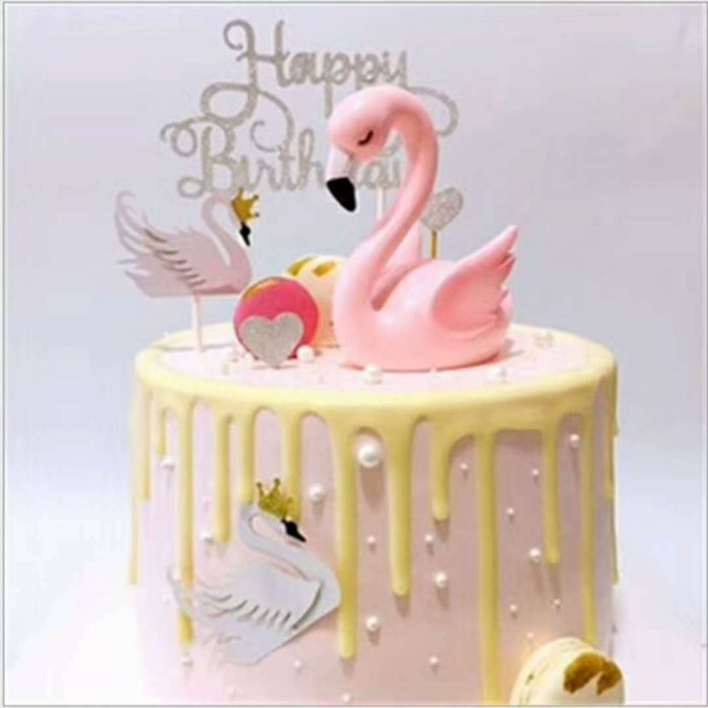 2019 Flamingo Birthday Cake Topper Decoration Pink Bird Home Decor