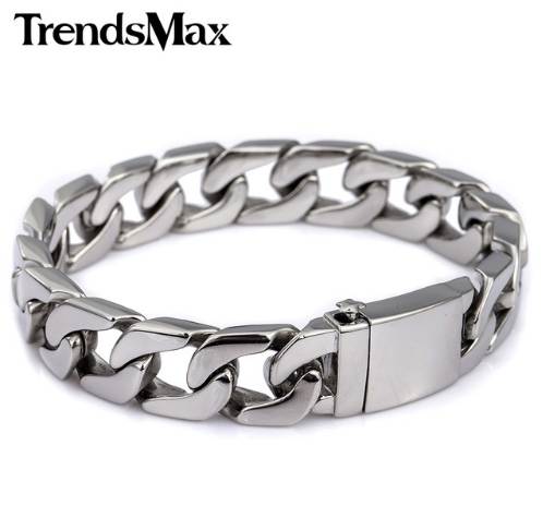 

Trendsmax 13mm 316L Stainless Steel Bracelet Mens Wristband Curb Silver Color