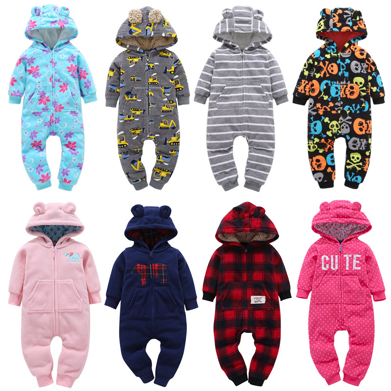 

Baby Winter Hooded Rompers Newborn Boy Girl Clothes Jumpsuits Dinosaur Plaid Camouflage Dots Striped Halloween Christmas, #13