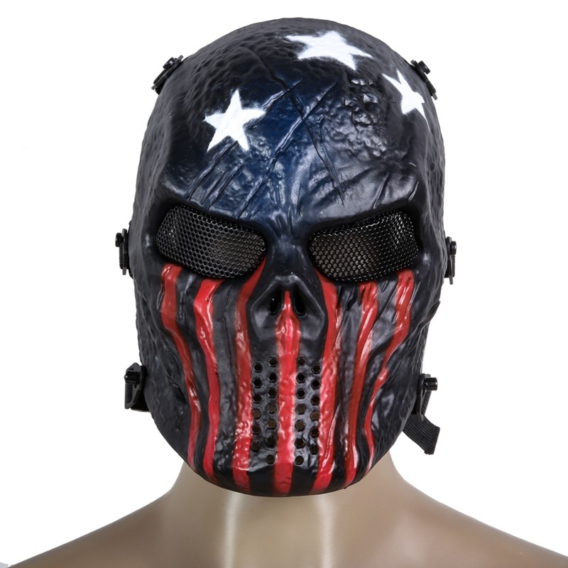 

5 Colors Airsoft Paintball Tactical Full Face Protection Skull Party Mask Helmet Army Game Outdoor Metal Mesh Eye Shield Costume, Red
