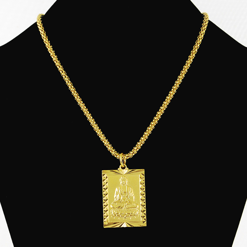 

70CM Fashion Hiphop Men's Buddhism Style 24K Pure Gold Color Pendant Necklace for Men Boys Vintage Party Necklaces Jewelry