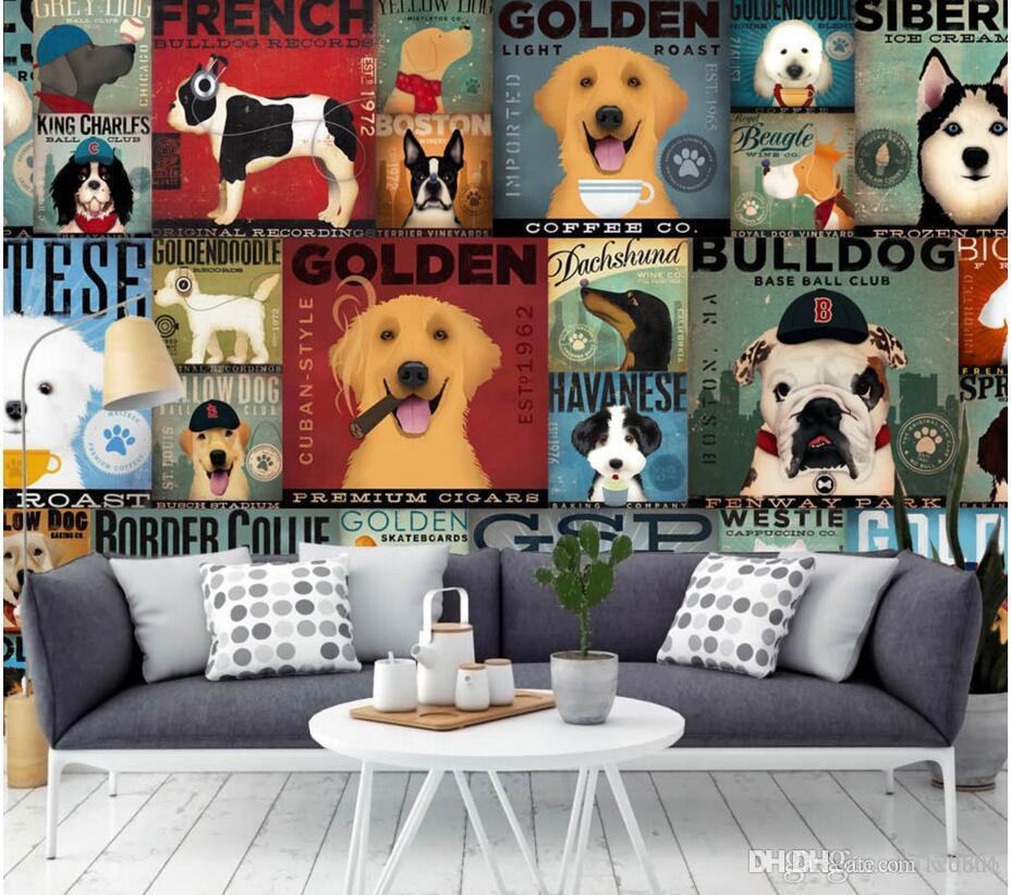 

3d wallpaper custom photo mural Cartoon funny dog illustrations living room painting 3d wall murals wallpaper for walls 3 d, Picture shows