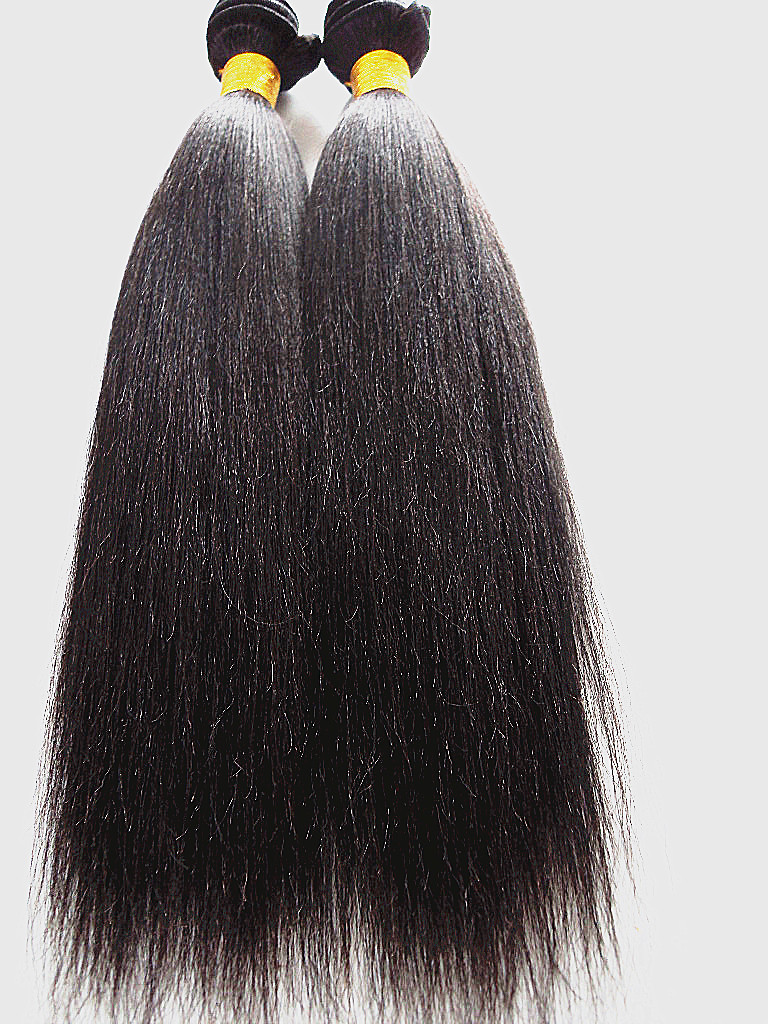 Brazilian Human Virgin Hair Light Yaki Hair Weft Straight Human Hair Extensions Unprocessed Natural Black Color-image-407875725