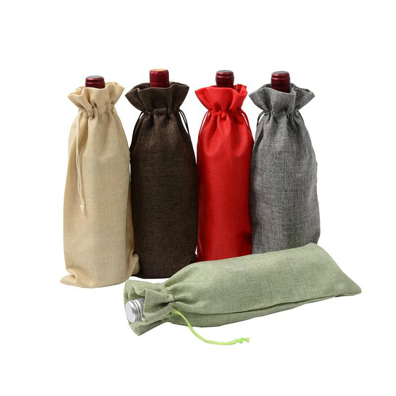 

14 Colors Jute Wine Bags Champagne Wine Bottle Covers Gift Wraps Pouch Burlap Packaging Bags Wedding Party Decoration