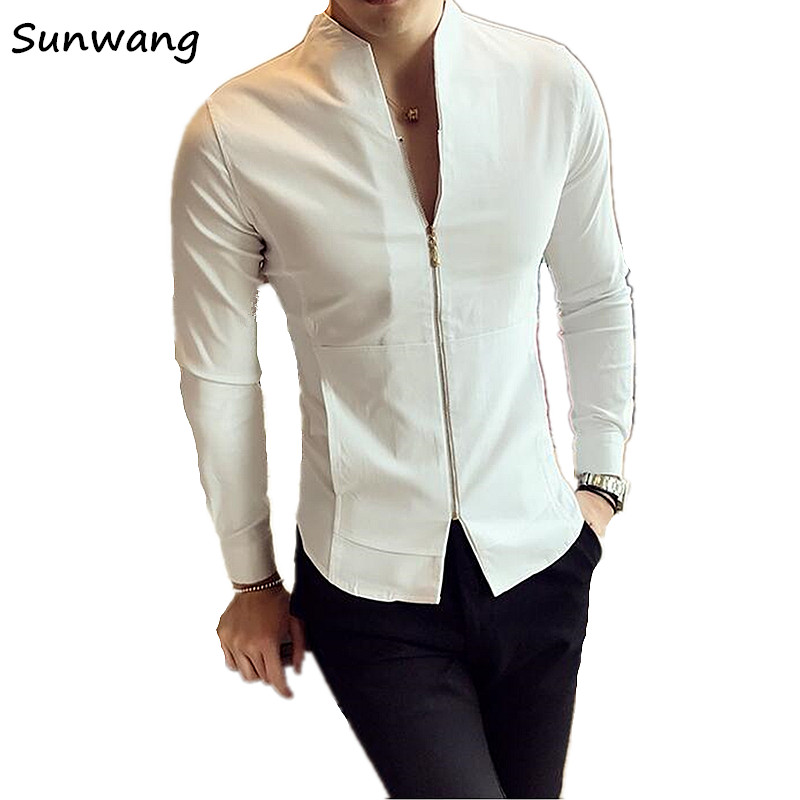 

Sunwang 2017 Winter Plus Velve Cotton Dress Shirts High Quality Mens Casual Shirt,Casual Men Plus SizeXXXL Slim Fit Social Shirt, White