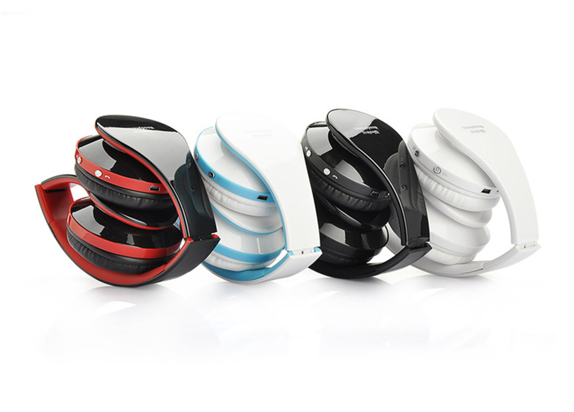 

Wholesale-Top Quality Foldable Wireless Bluetooth Stereo Headset Handsfree Headphones Mic Headband Earphone with Microphone DEC16, Red and black
