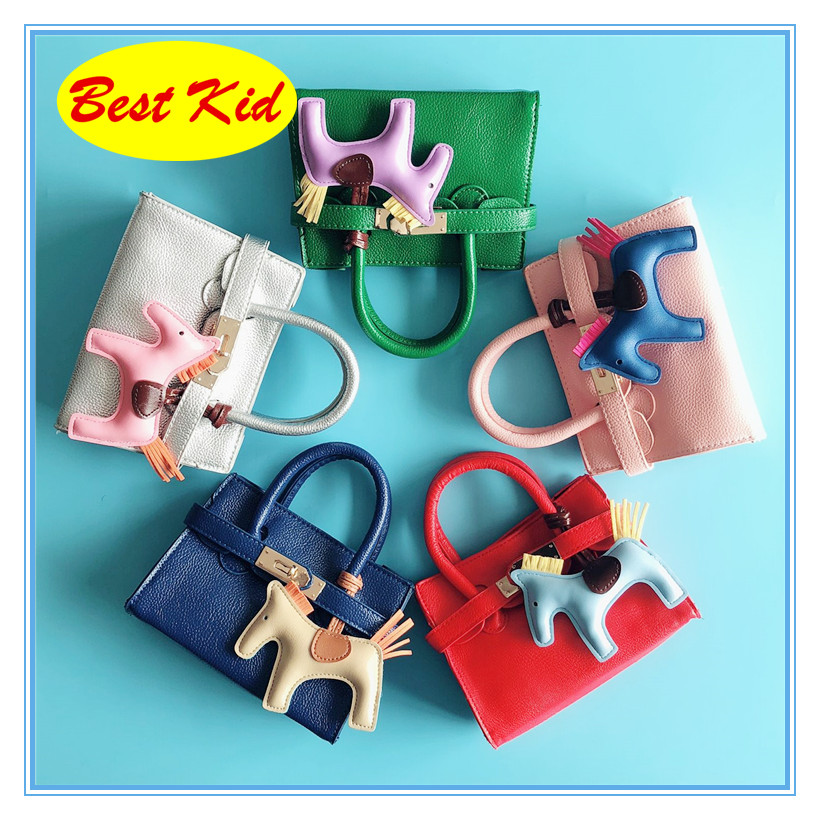 

BestKid DHL Free Shipping! Kids Classic Stylish Handbags Childrens New PU Leather Purse Toddlers Crossbody bags Girls Horse mini Totes BK059, Mix colors(leave message via order)