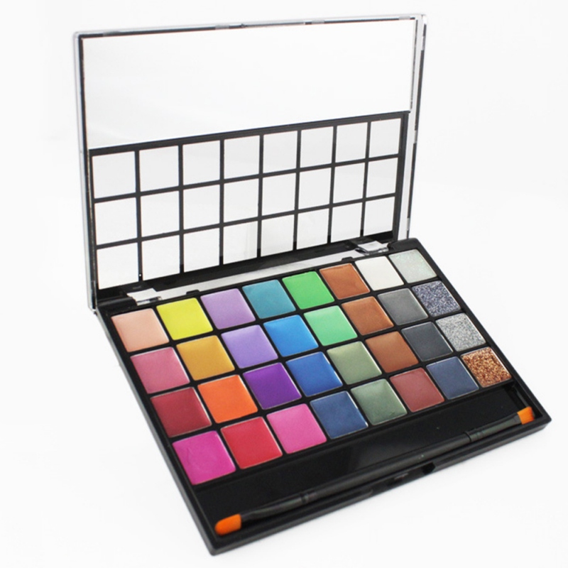 

New 32 Colors Cream Eye Shadow Glitter Shimmer Matte Long-lasting Easy to Wear Cream Eyeshadow Include Double Head Brush, 01