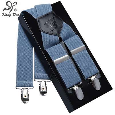 

Kangdai Suspenders Men Leather Alloy 4 clip Suspender Belt Elastic Trouser Straps Fashion Commercial Pants Braces MCX401