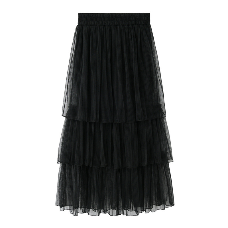 

2018 New Summer Skirt Women Tulle Maxi Skirts Black Gray Mesh Puffy Pleated Layers Tiered Long Sweet Saias Femininas, Beige