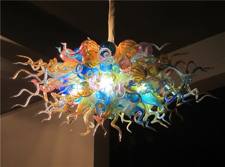 LED Chandelier Lamps 100% Mouth Blown Murano Glass High Hanging Pendant Light Murano Glass Ball Chandelier Light Fixtures-image-409084923