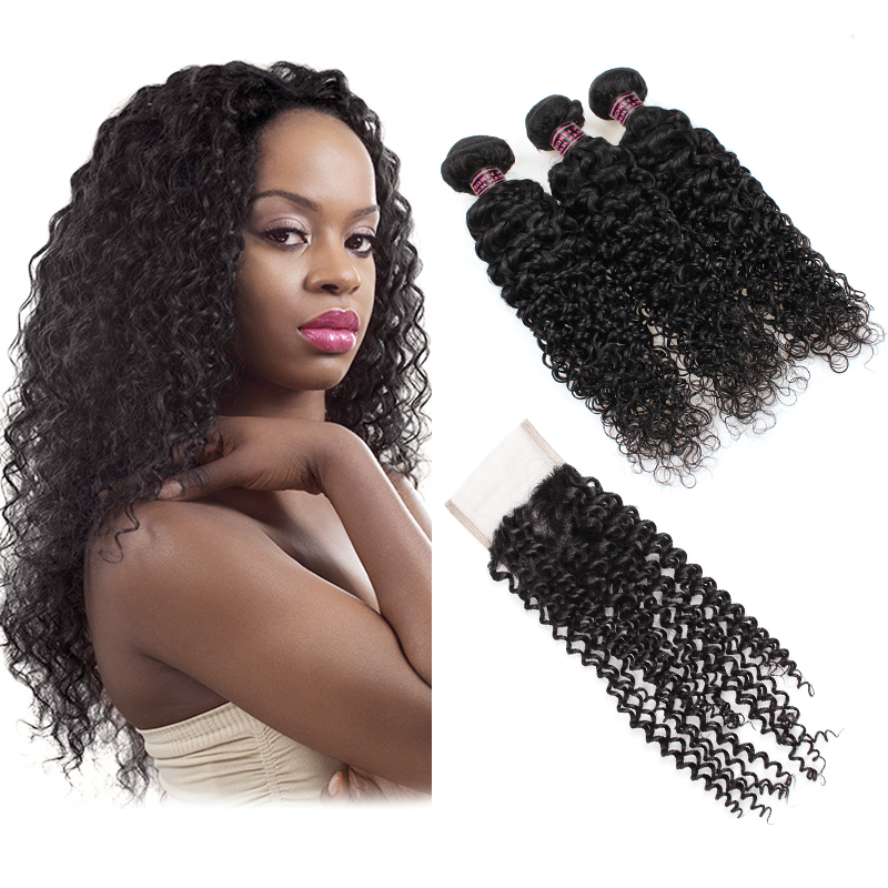 

Ishow Brazilian Human Hair Bundles Wefts Body Wave Straight 3pcs With 4*4 Lace Closure Water Loose for Women All Ages Natural Color Black 8-28inch