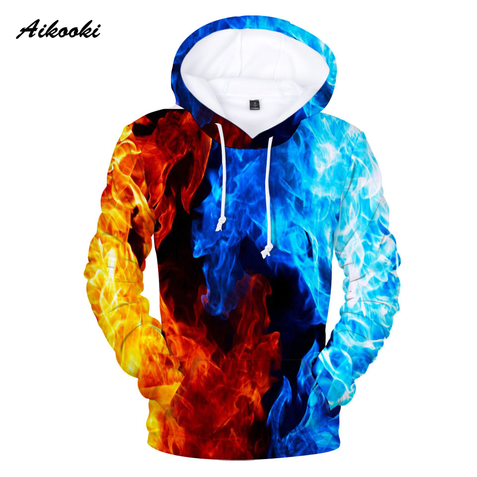 Aikooki Jaune Et Bleu Feu 3D Hoodies Hommes Sweats Femmes Pulls 3D Feu Impression De Mode Hiver Beau Homme À Capuche 3D Sweat À Capuche D18100702