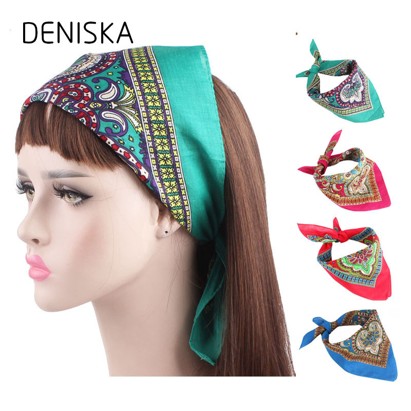

DENISKA 2018 Hot Sale Women Hair Accessories Square Bandanas Cotton Head Wrap Scarf Headbands Hair Bands For Girls