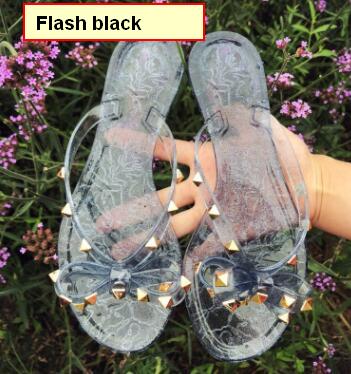 

New 2018 Woman Summer Sandals Rivets sparkling sequins and bowknot flip flops Sandals Woman Flat Heel Jelly Designer Sandals Stylish beach, Flash gold