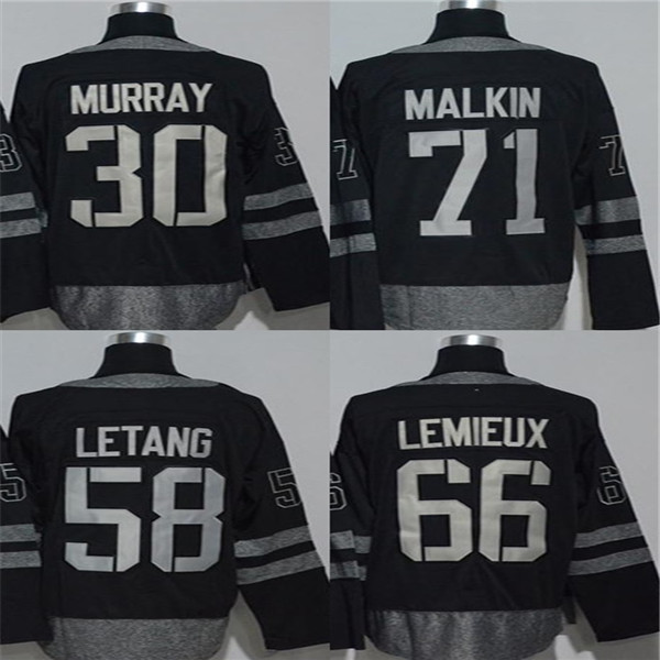 2017 Nouvelle Marque Hommes 30 Matt Murray 58 Kris Letang 66 Mario Lemieux 71 Malkin Noir 100e anniversaire Chandails de Hockey