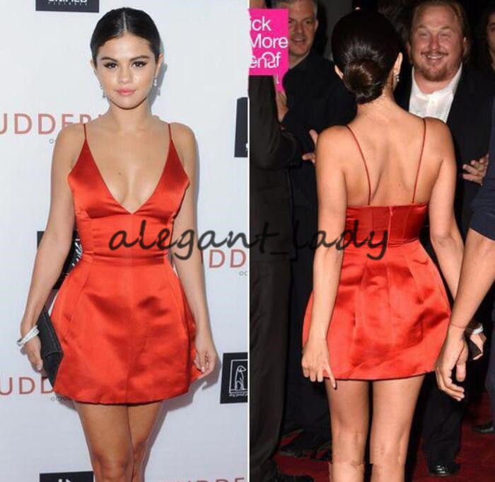 selena gomez red satin dress