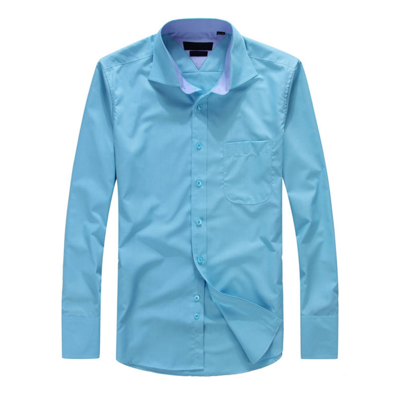 

Top Sale Men shirt turndown Collar Dress Fashion Slim fit Long Sleeve Premium Cotton Shirting Men's Shirt, No pocket deep blue 58-12