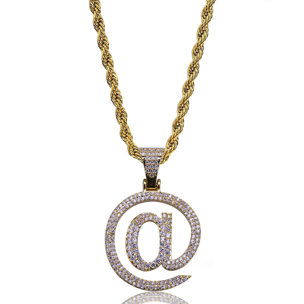 

HipHop @ Letter Pentant Necklace Gold/Silver Color Iced Out Micro Pave CZ Stone Pendant Necklaces with 60cm Rope Chain