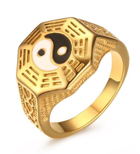 Wedding Ring Mens Womens Stainless Steel Yin Yang Signet Ring for Taoism South Korean Size 7-11