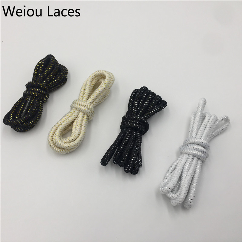 

Weiou New Arrived Round Rope Polyester With Metallic Gold Silver Glitter Shoelace Shiny Boot Laces 0.5cm Width Fashionable Outdoor Sneakers