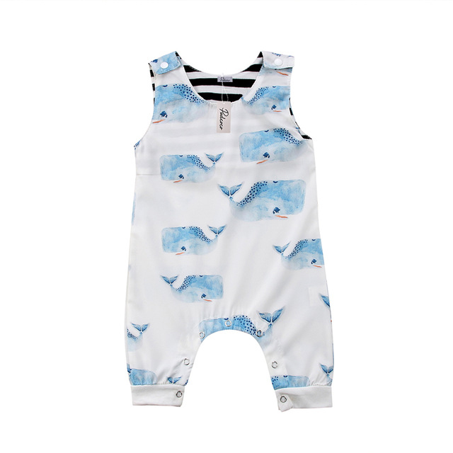 Newborn Infant Baby Boys Girls Whale animal print Romper cotton sleeveless summer girl Jumpsuit Rompers Outfit Clothes