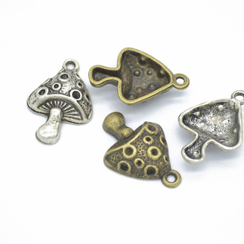 

200 pcs/ lot Mushroom Charms pendant Vegetable Pendants Antique Silver Tone & antique bronze 26*18mm free shipping