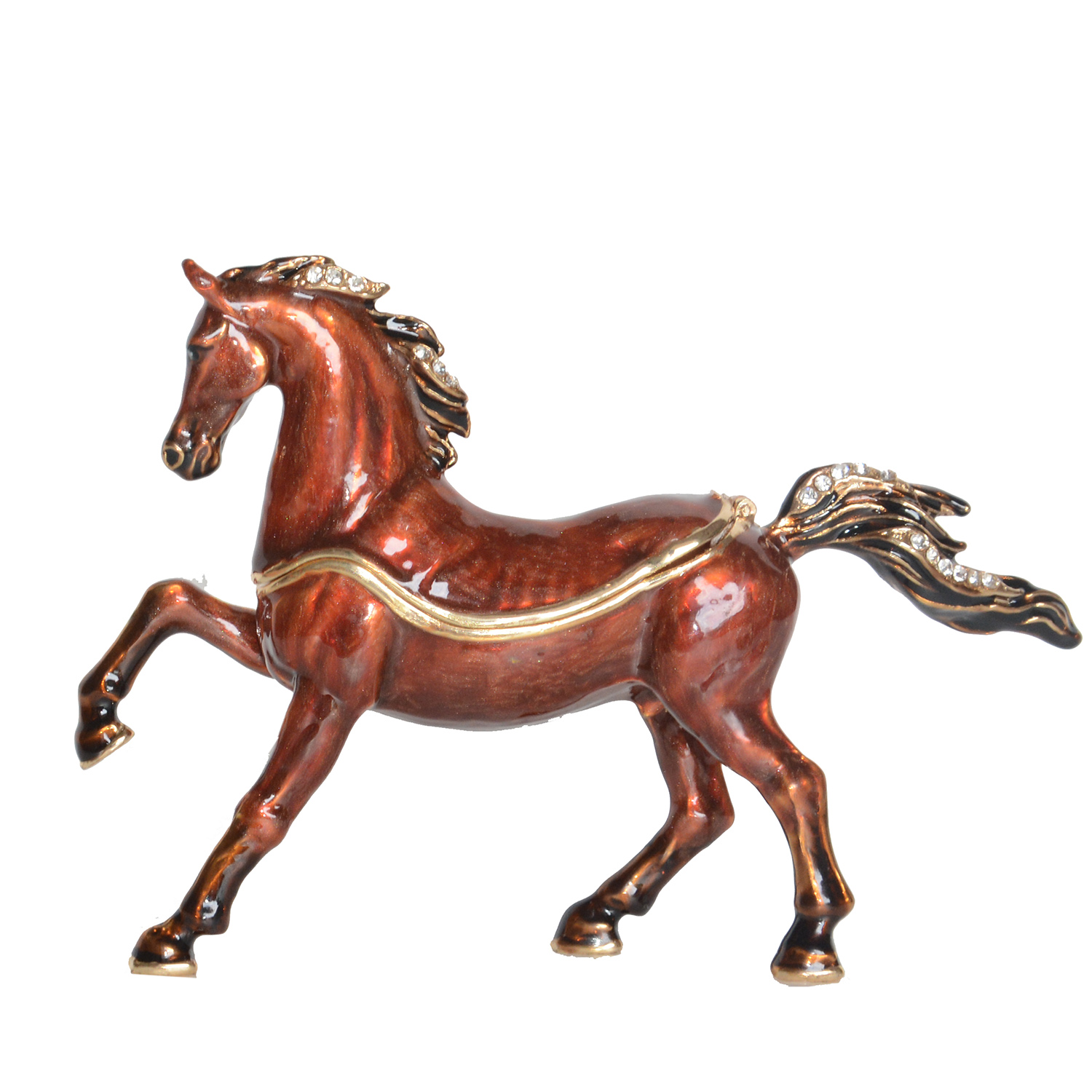 

Arabian Horse Enameled Pewter Jeweled Trinket Box Horse Figurine Gifts, Black;white