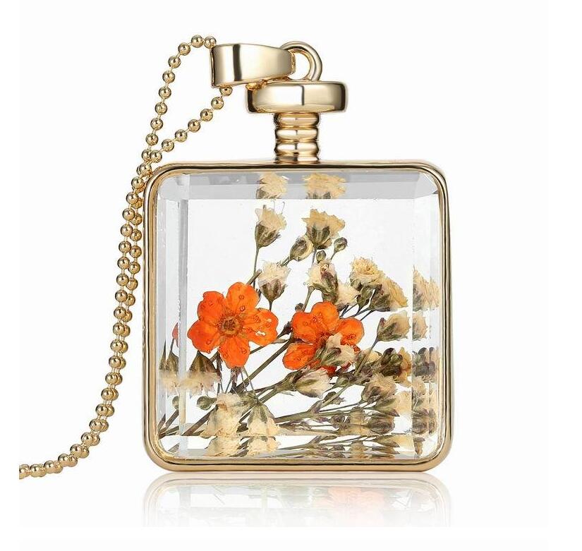 

Fashion photo Glass Cabochons necklace Herbarium environment- friendly dried flower true flower locket glass square pendant necklace