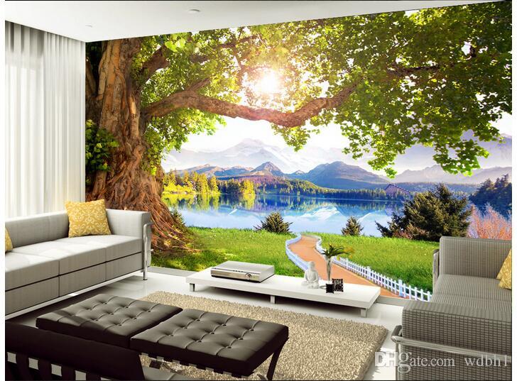 

3d wallpaper custom photo Non-woven mural Mountain lake tree scenery room decor painting picture 3d wall muals wall paper for walls 3 d, Pictures show